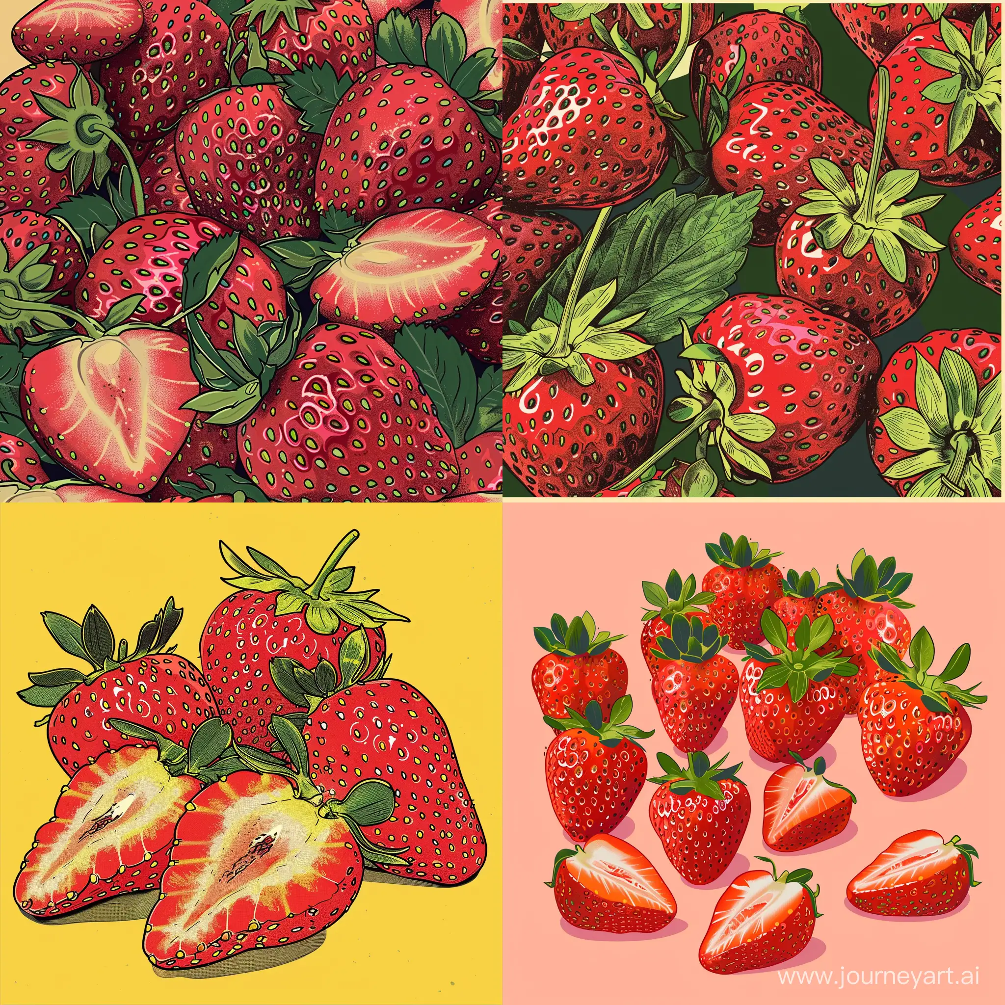 Colorful-Fine-Line-Art-Illustration-of-Strawberries-HighQuality-Digital-Print