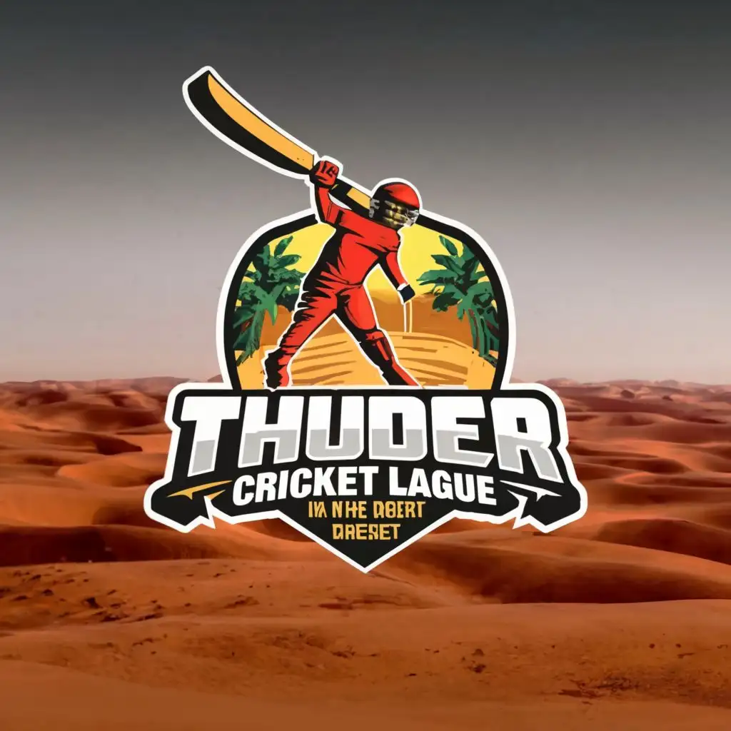 a logo design,with the text "Chheena cricket leage 2024
thunder in dessert", main symbol:Cricket bowling,,complex,be used in Sports Fitness industry,clear background