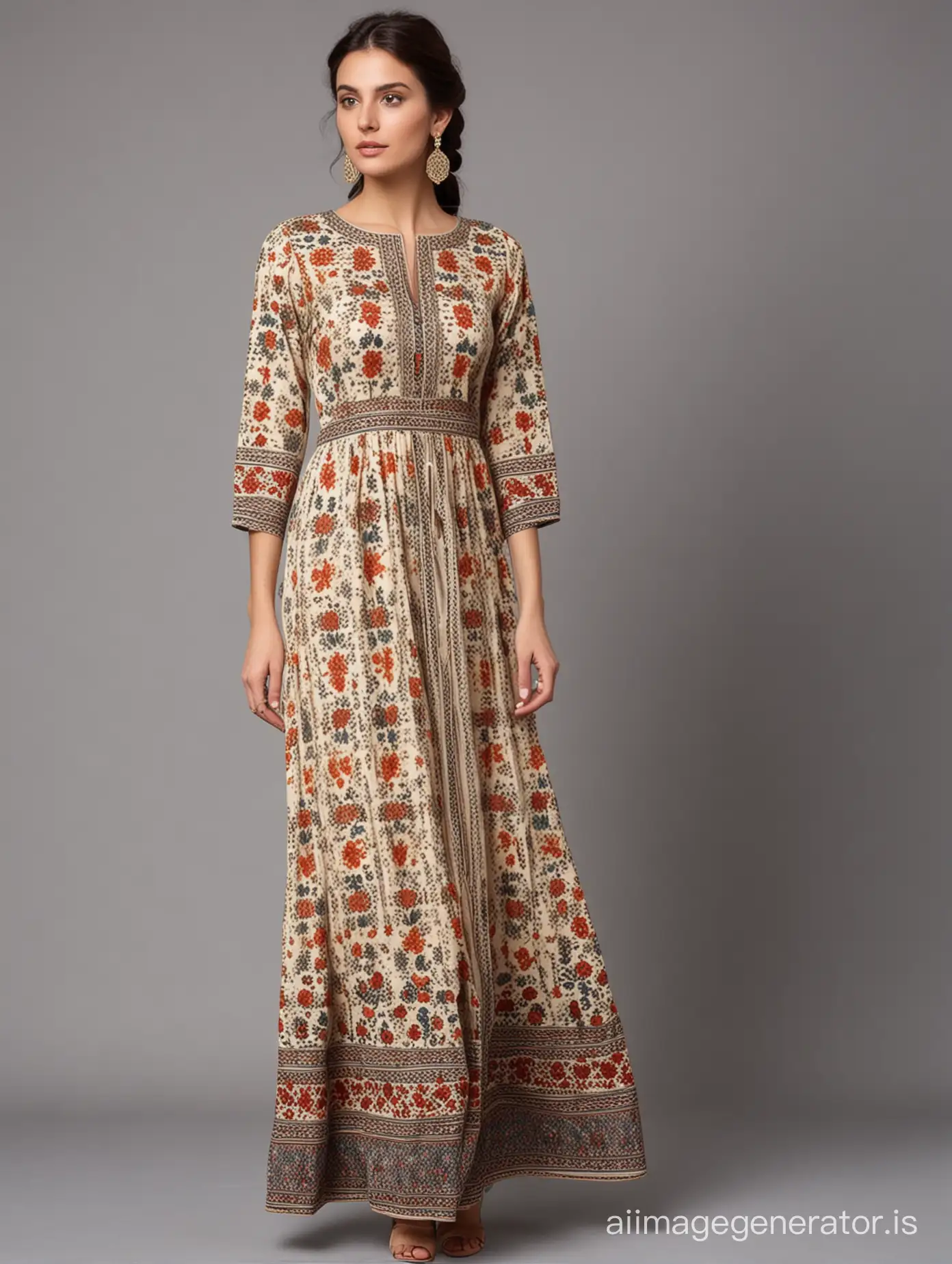 long dress with simple Persian motifs and patterns