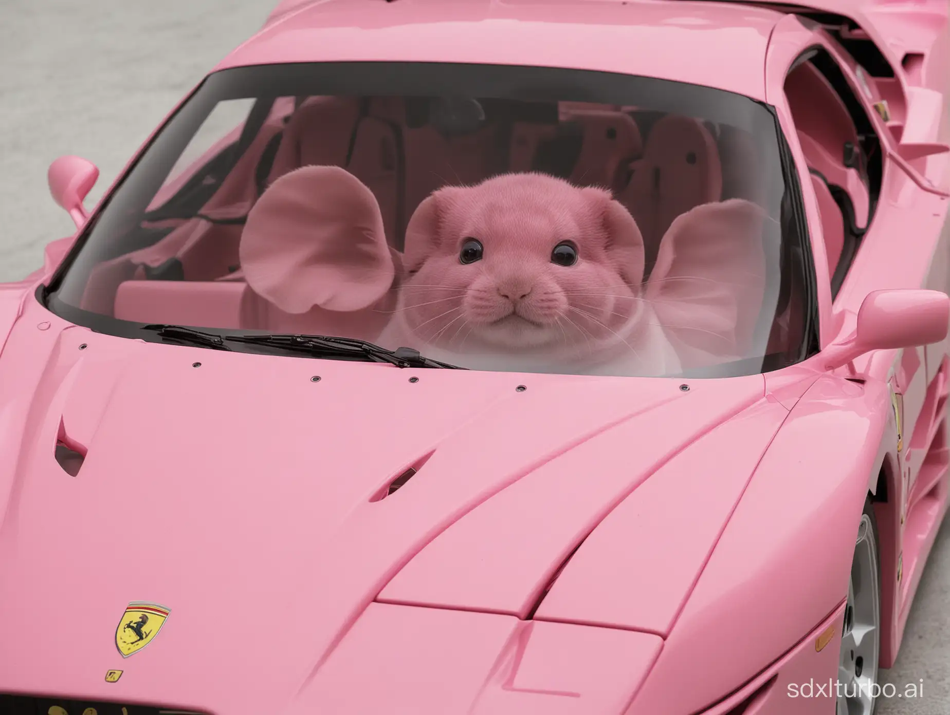 Face of Ferrari F 40 , with a pink mouse skin