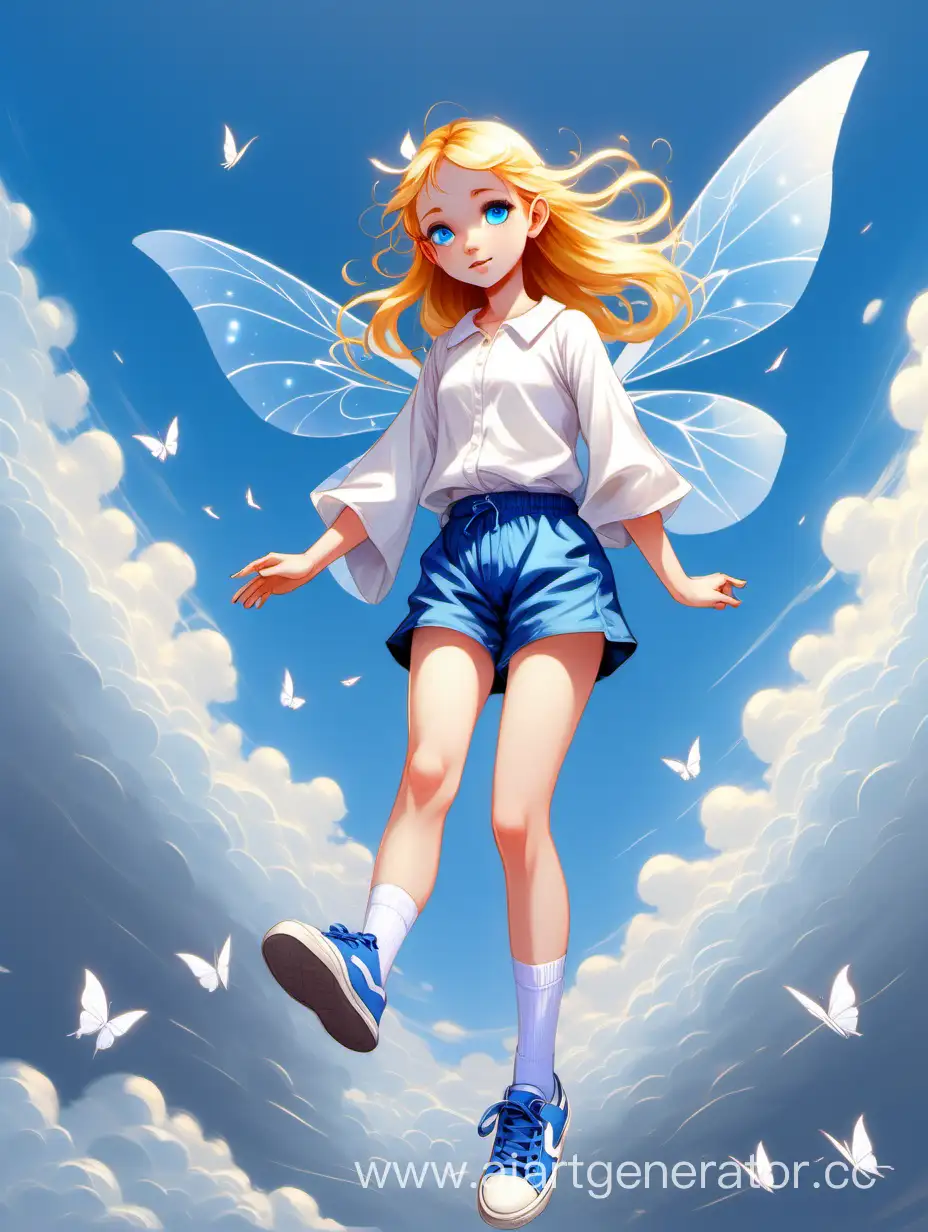 Enchanting-GoldenHaired-Fairy-Soaring-in-the-Cloudless-Sky