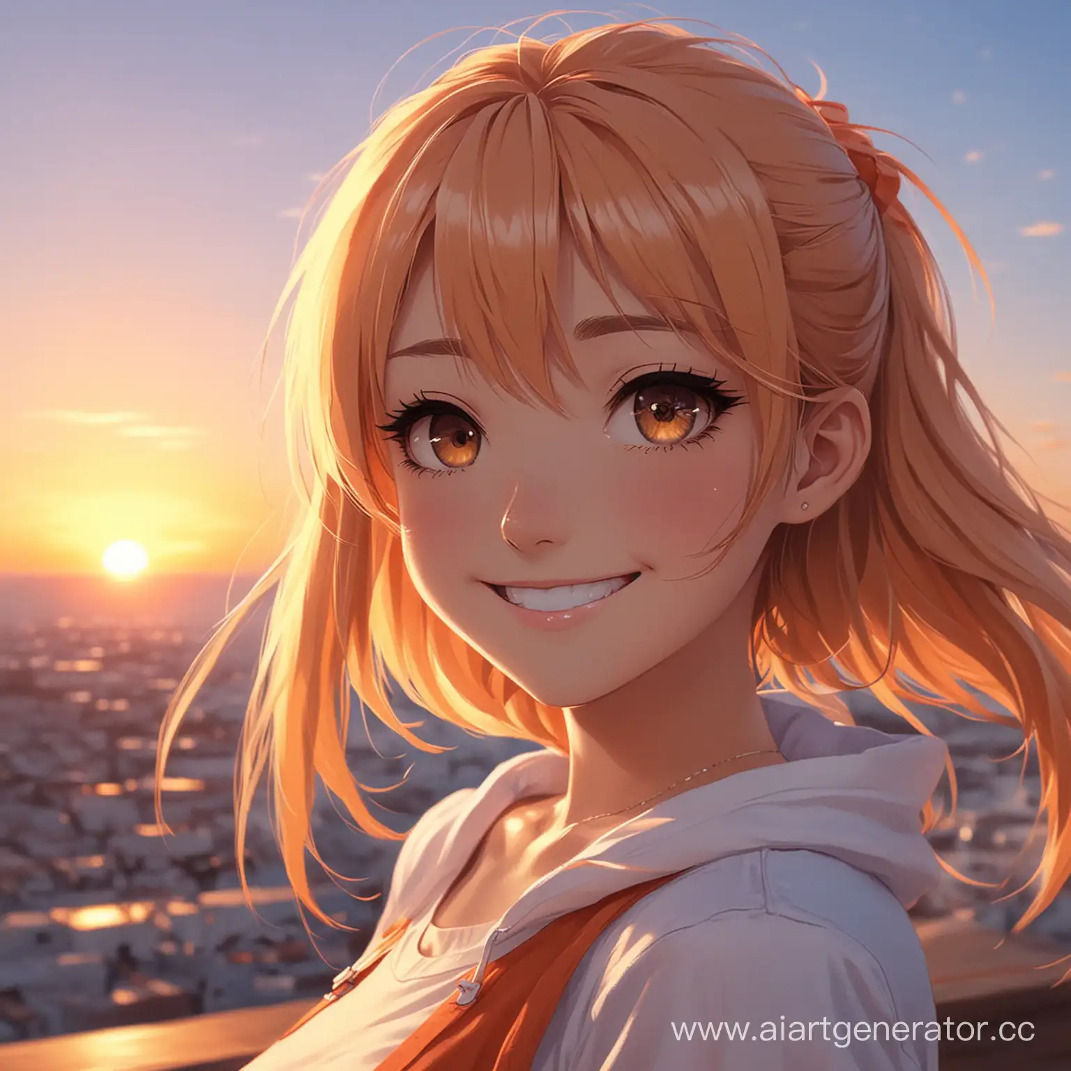 Cheerful-Anime-Girl-Smiling-at-Sunset