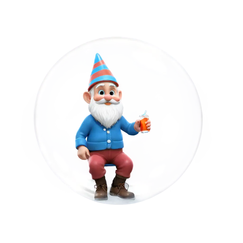 a funny little gnome sitting on an air bubble of soda water