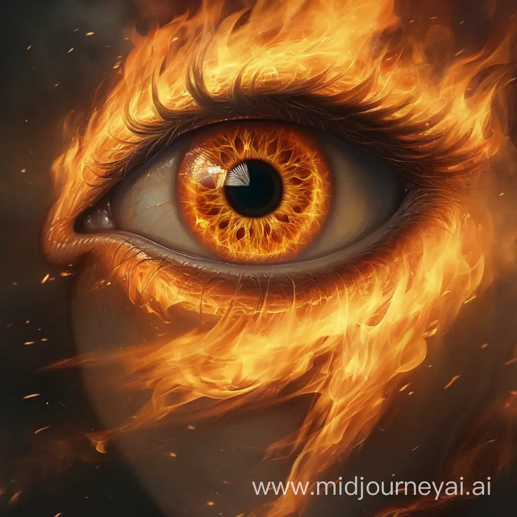 Fiery Eye Gaze Intense Eye in Flames