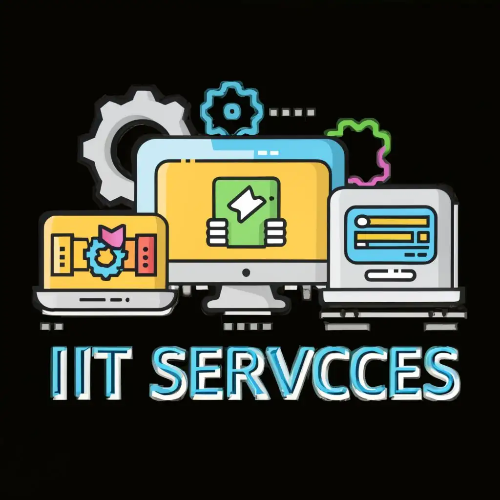logo, computers and computer tools, with the text "IT services", typography