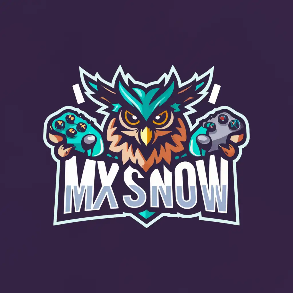 a logo design,with the text "Mxsnow", main symbol:owl gaming,complex,clear background