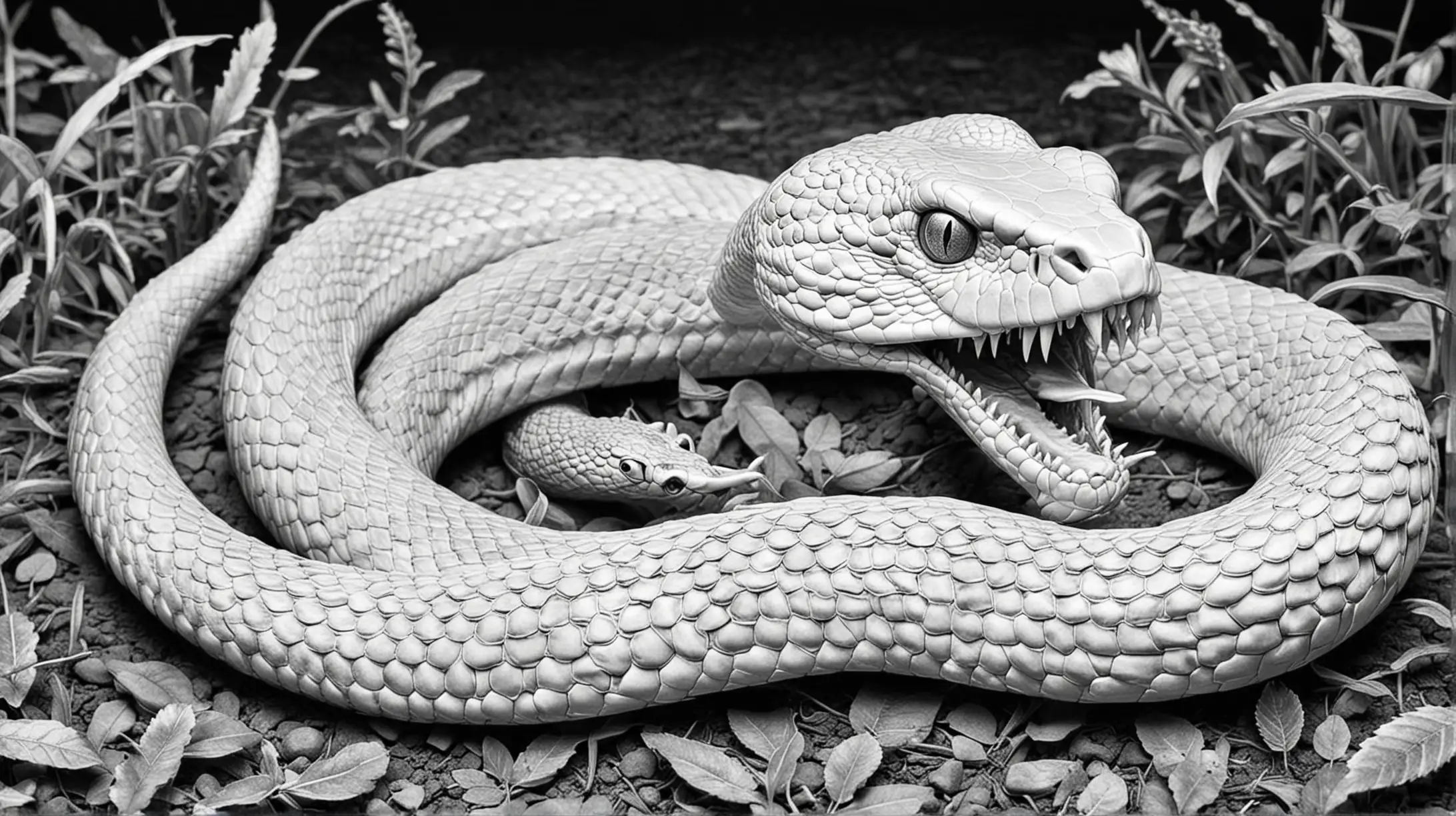 WHITE COLORING PAGE SLIVERING SNAKE WITH 2 FANGS







