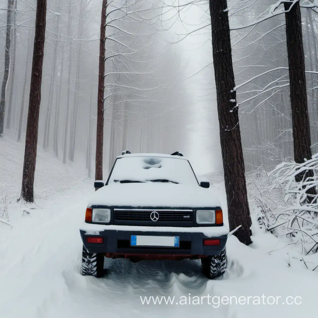 Serene-Winter-Drive-SnowCovered-Car-in-the-Forest