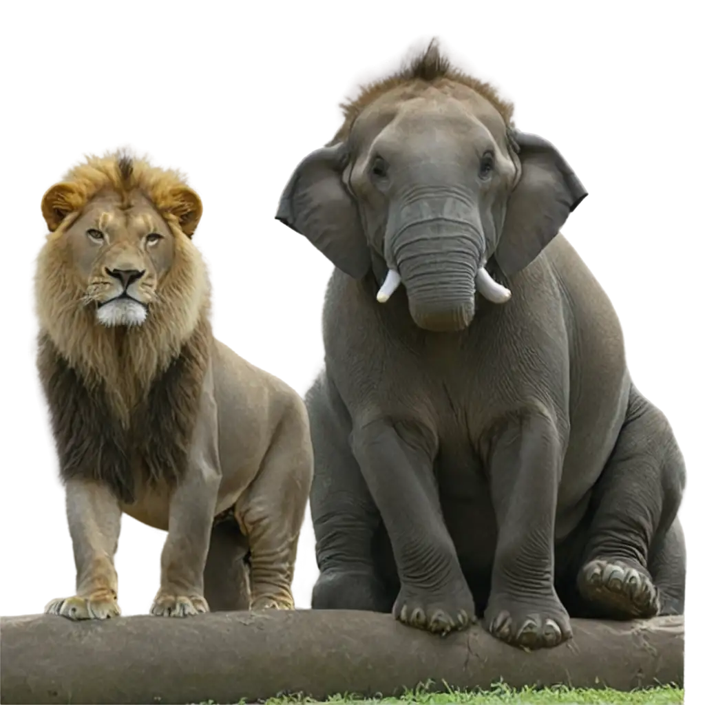 PNG-Image-of-an-Elephant-Sitting-Near-a-Lion-A-Unique-and-Captivating-Visual