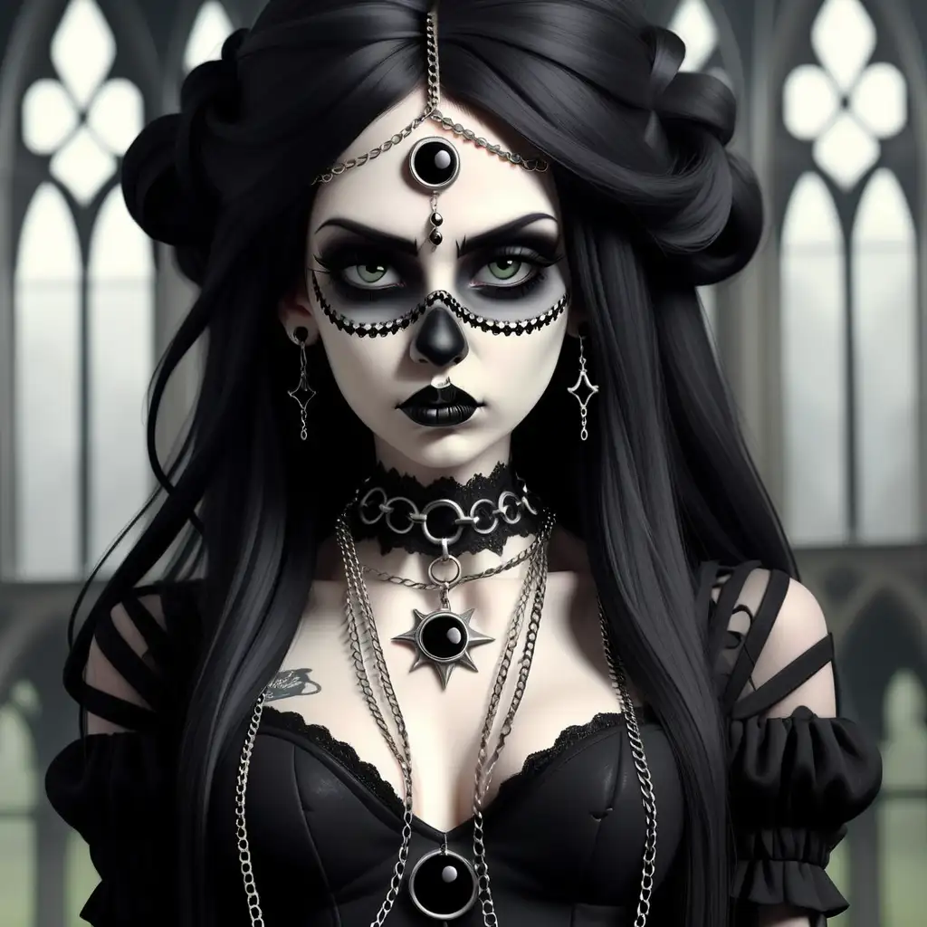 Gothic Lady with Bold Makeup and Chains