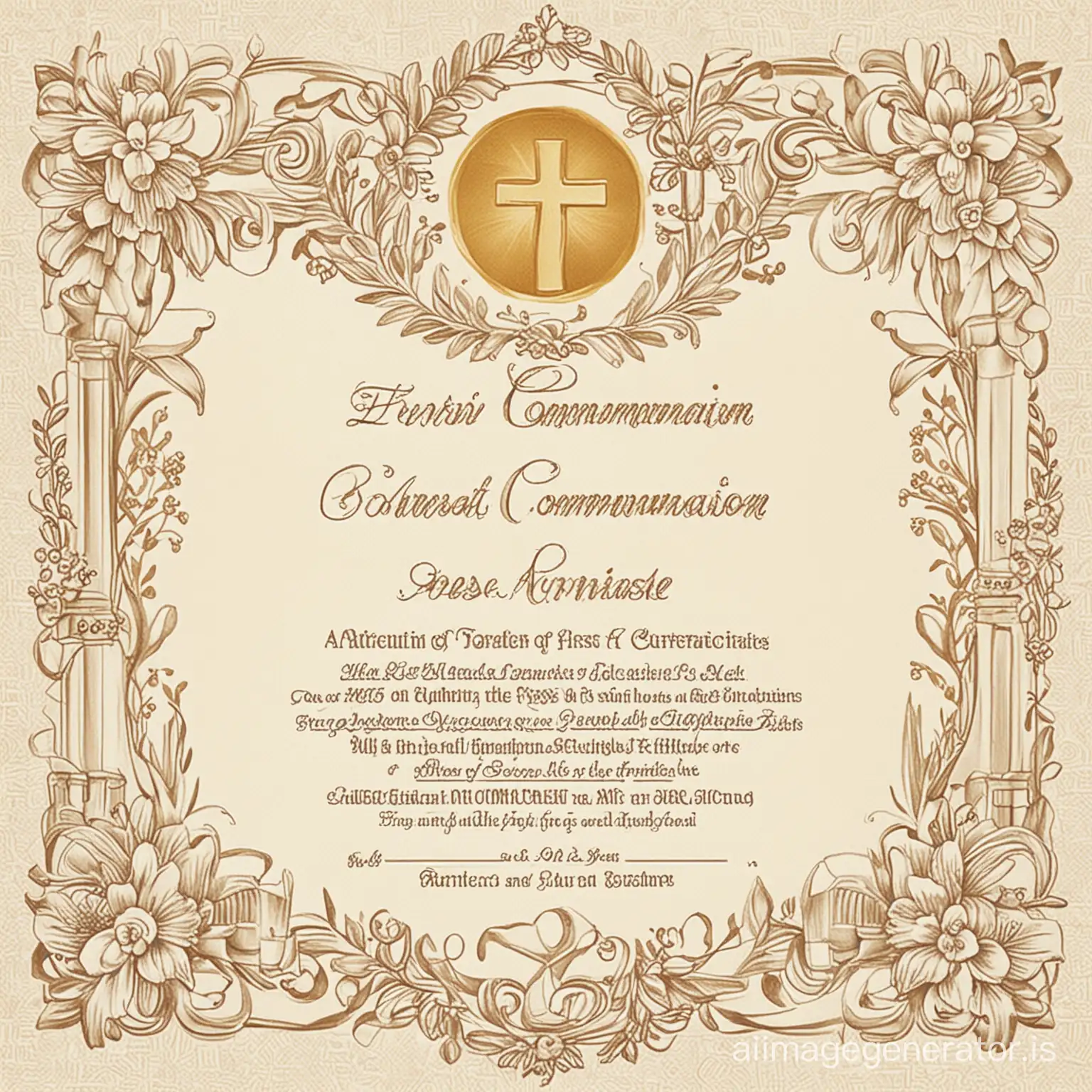 first communion certificate unisex border design