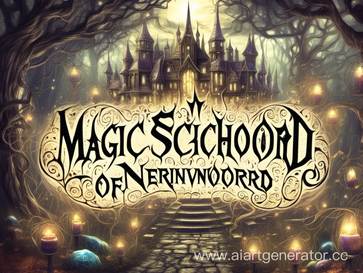 надпись "Школа магии Нэринворд", Fantasy-style
