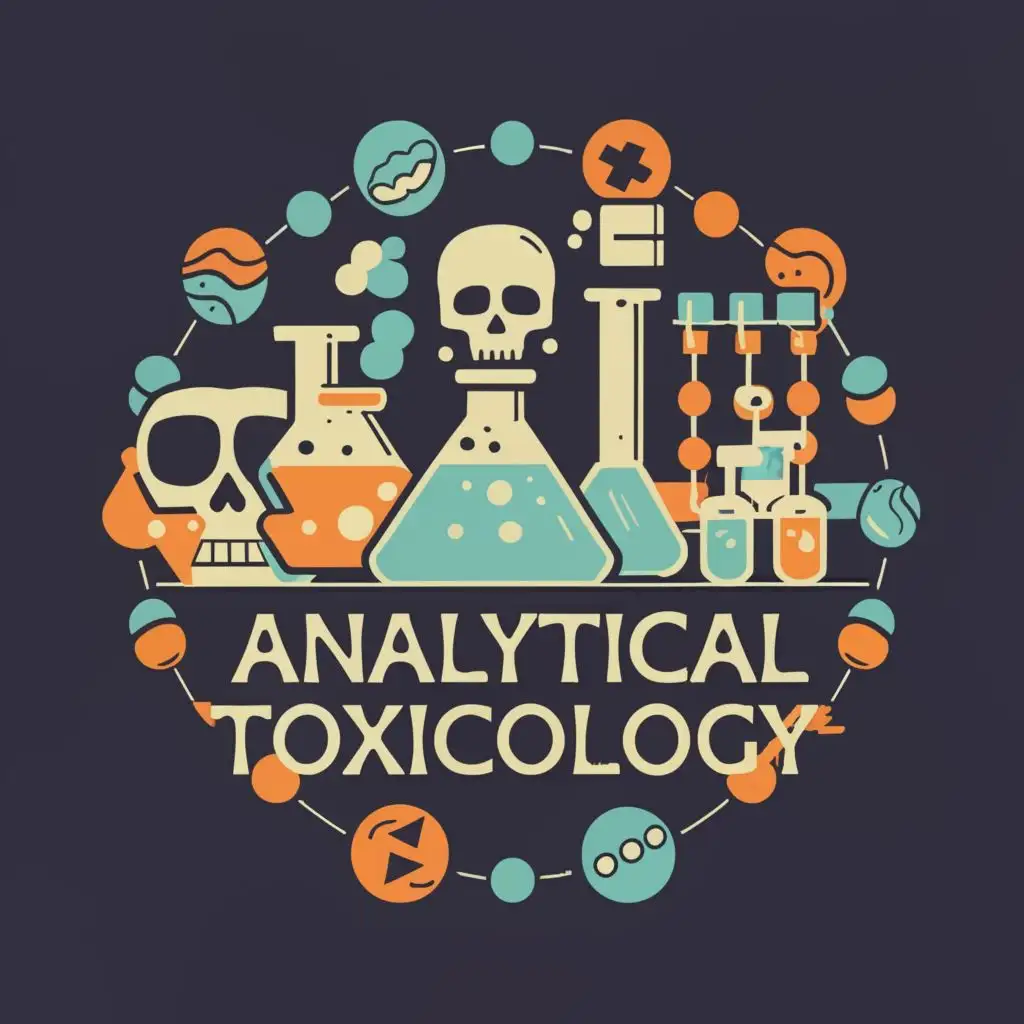 logo, Laboratory, chromatogram, beaker, skull, pills, with the text "Analytical    Toxicology", typography, be used in medical industry