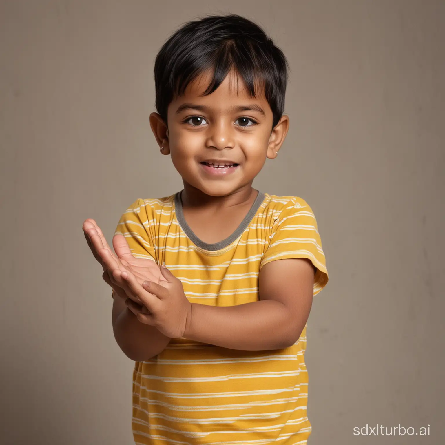 a small 4 years old indian boy
pumching his hands
