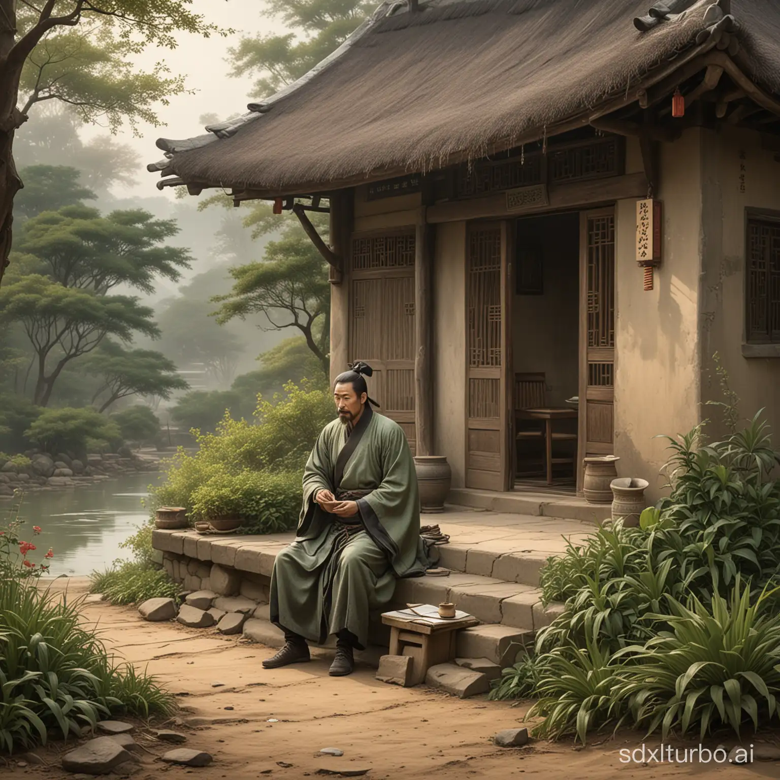 Liu-Bei-Contemplating-Thatched-Cottage-Pursuit-of-Wisdom-and-Humility