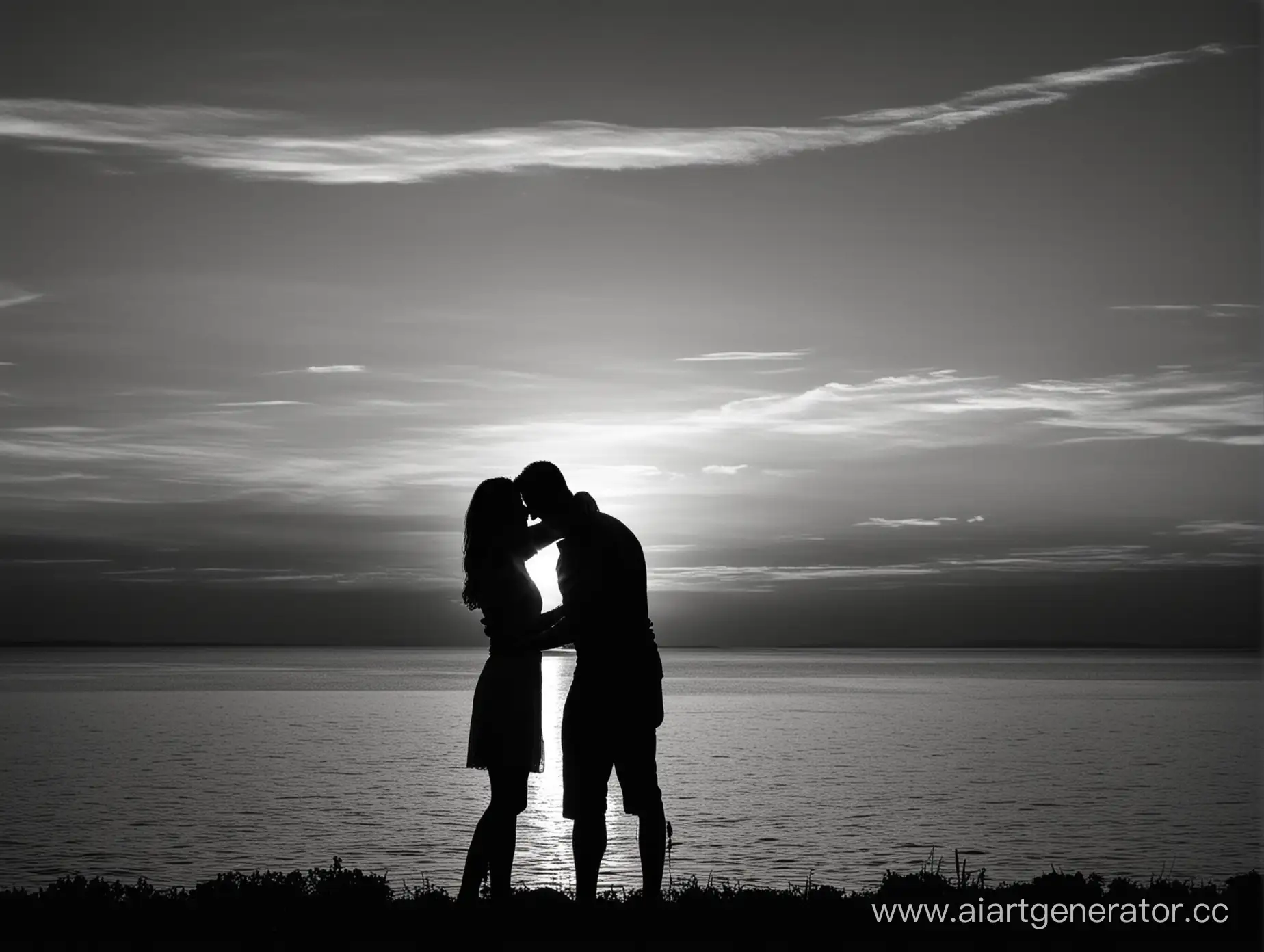 Romantic-Couple-Embracing-at-Sunset-Silhouette