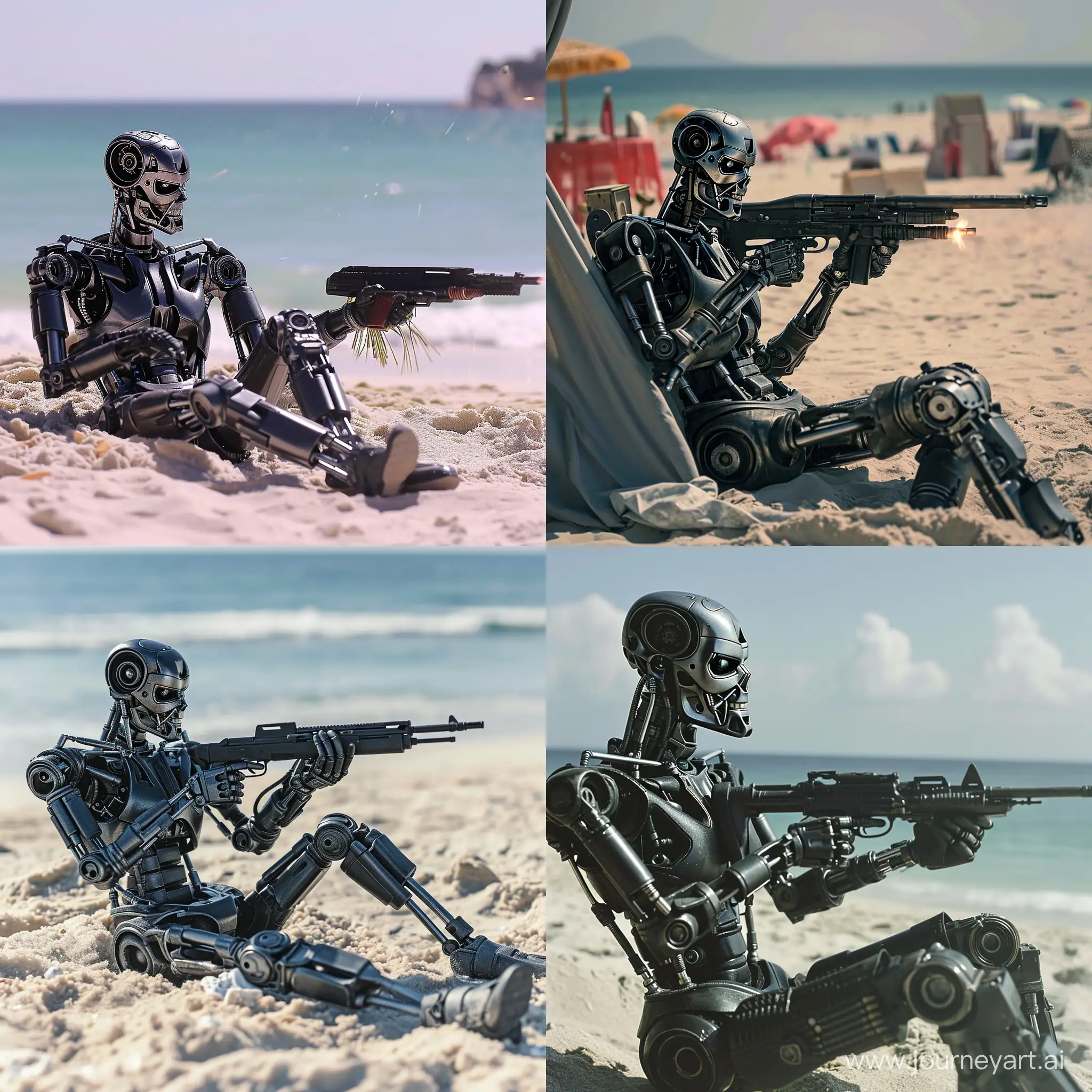 Terminator-T600-Enjoying-Beach-Leisure-with-Machine-Gun