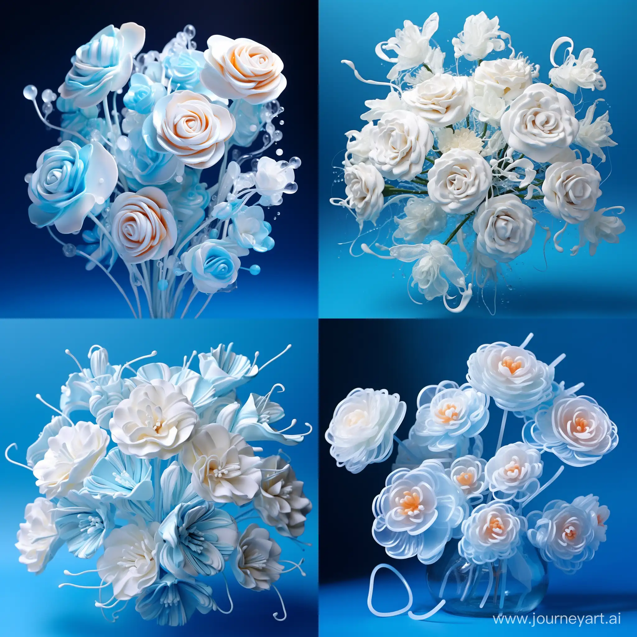 Elegant-Soap-Flower-Bouquet-on-Blue-Background-with-White-Air-Streaks
