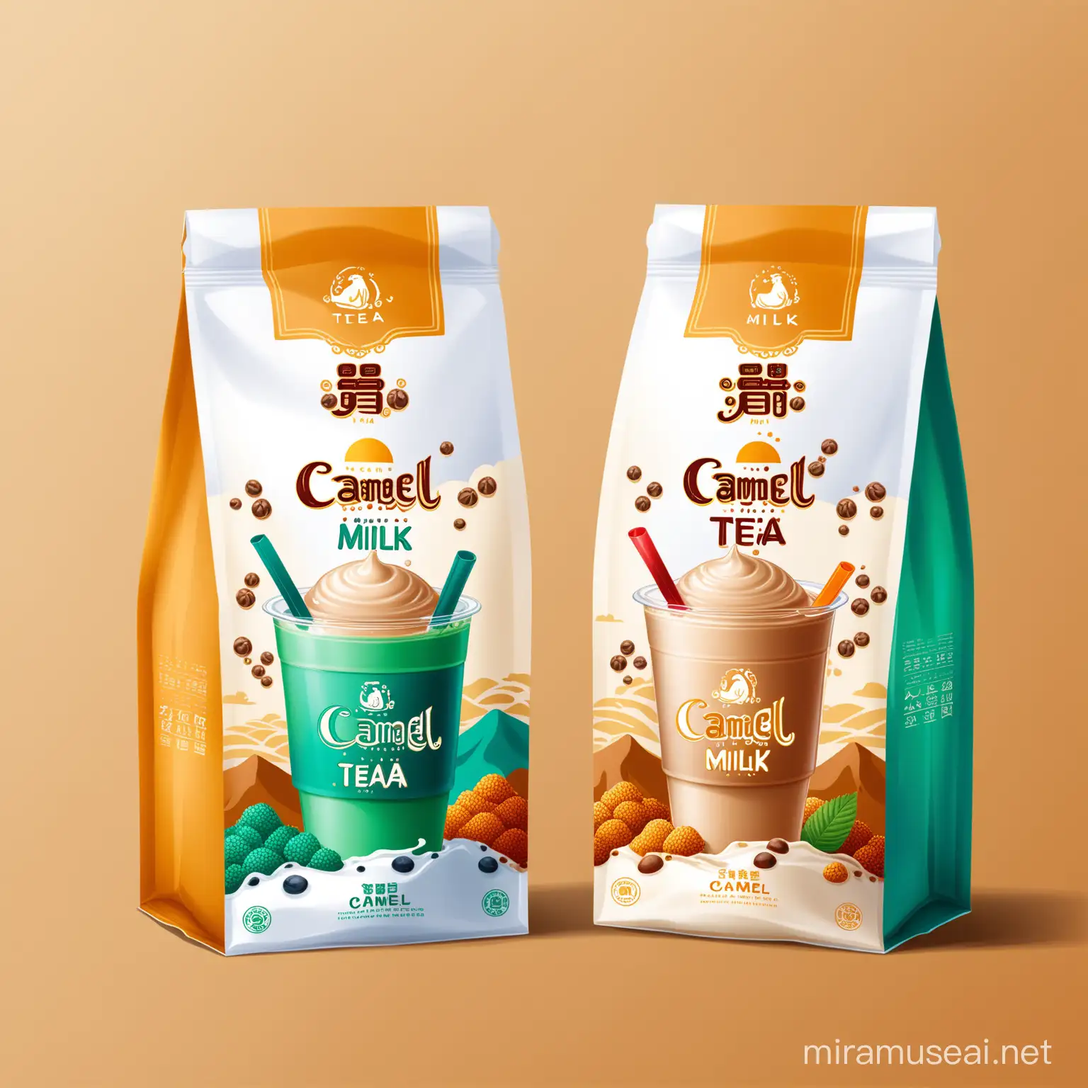 MongolianThemed Camel Milk Tea Packaging Design in Plastic Bag