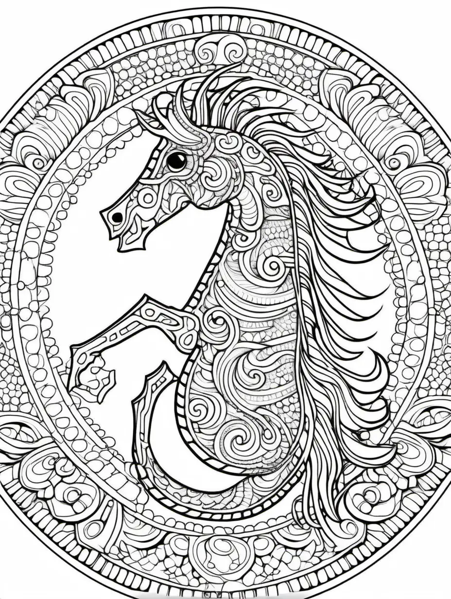 Mandala Sea Horse Coloring Page for Children