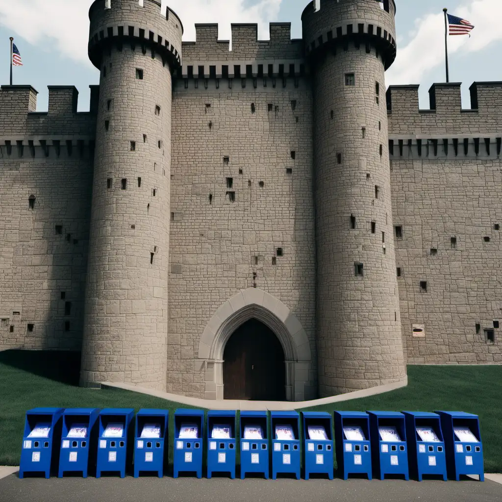 a castle protected by a wall of ballot drop-boxes
