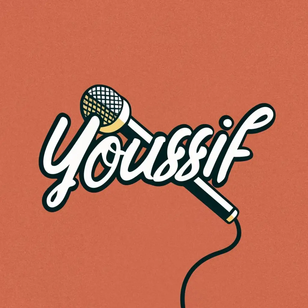 logo, MICROPHONE, with the text "YOUSSIF", typography