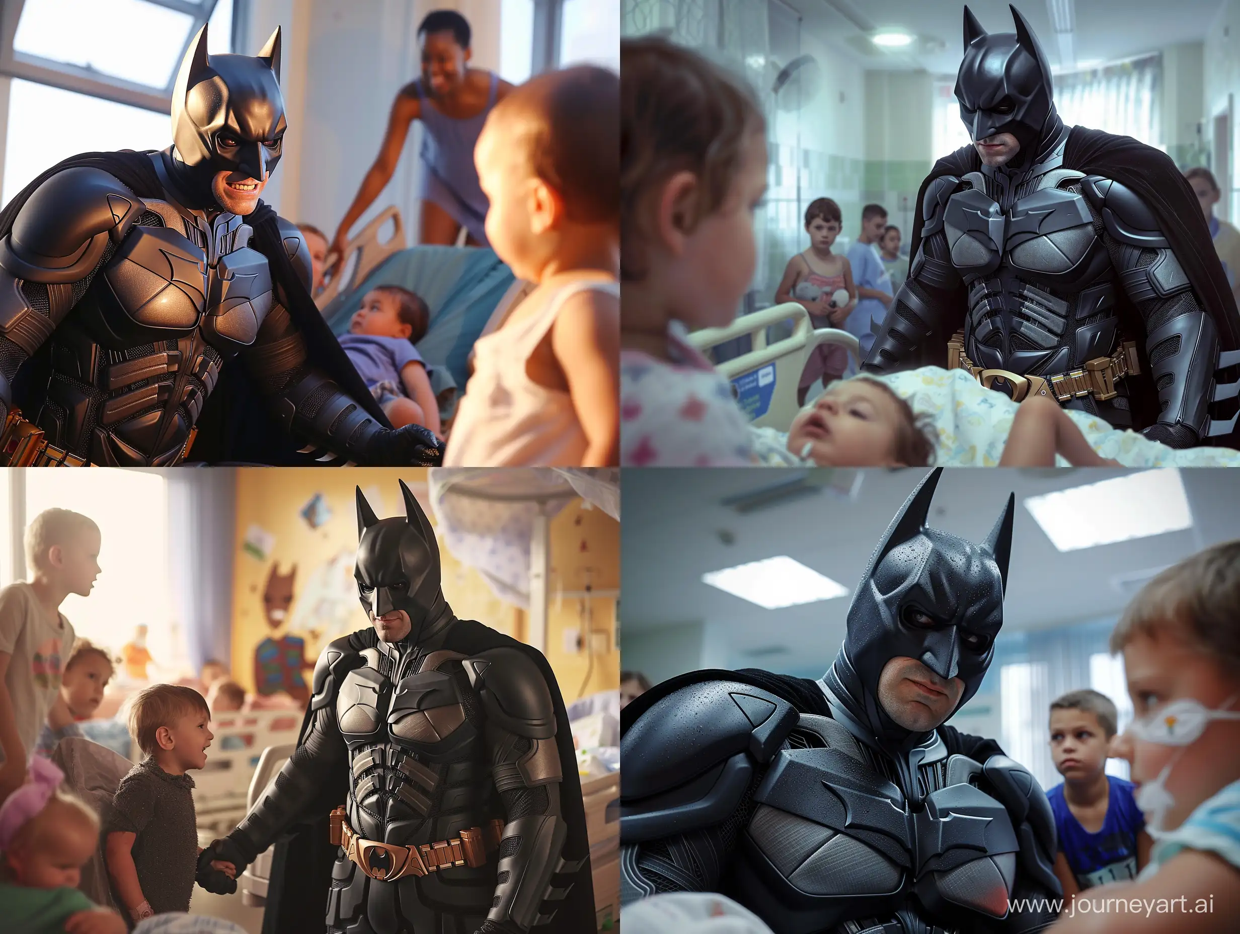 Batman visiting sick children  ،full body, realistic 
