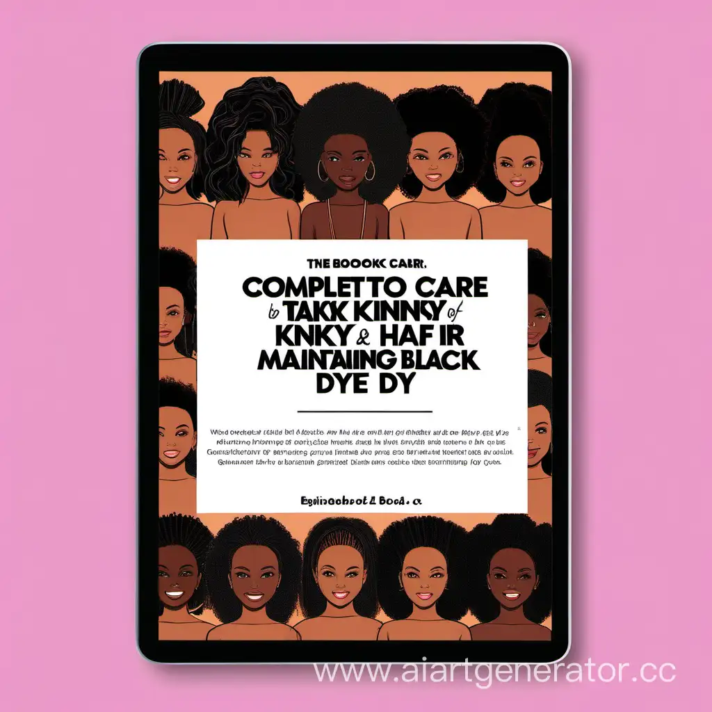 un cover pour ebook avec le titre "Guide Complet pour Prendre Soin des Cheveux Crépus et Maintenir une Teinture Noire Éclatante"