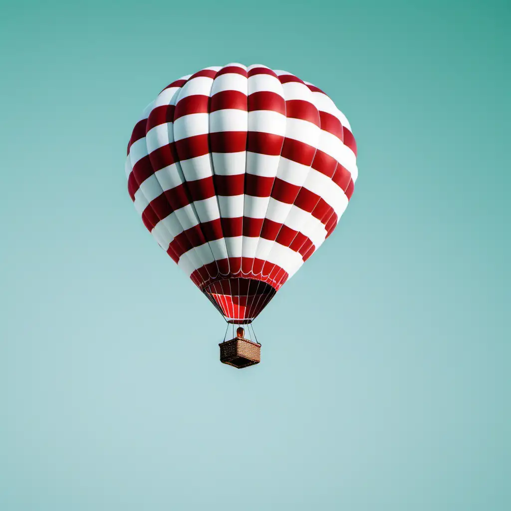 hot air balloon in the sky, white and red stripes like a mint