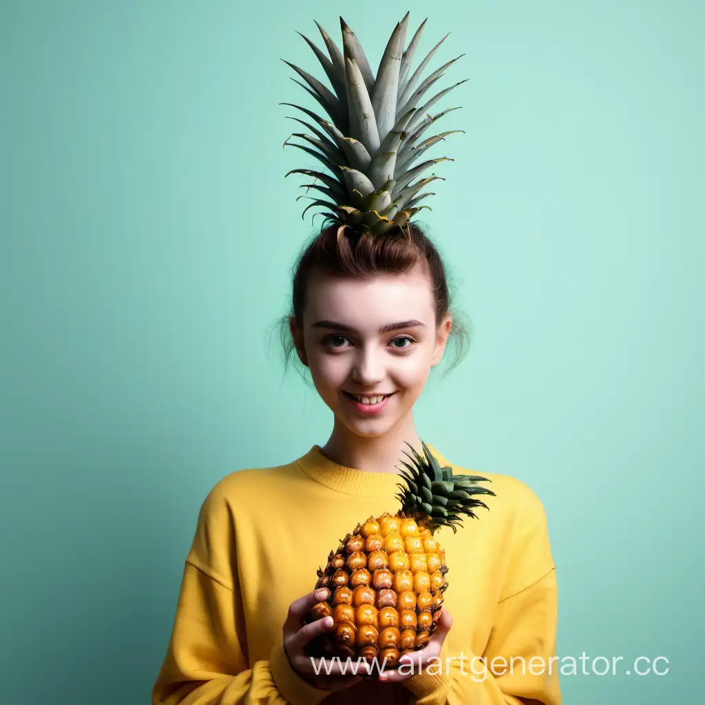 Cheerful-Girl-Posing-with-a-Pineapple-Tropical-Joy-and-Vibrancy