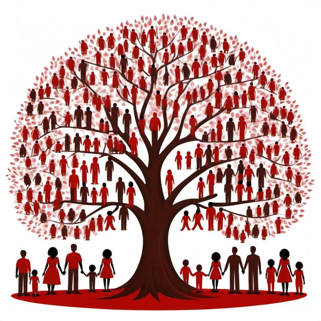 Multigenerational Family Reunion Gathering Around Red and White Tree
