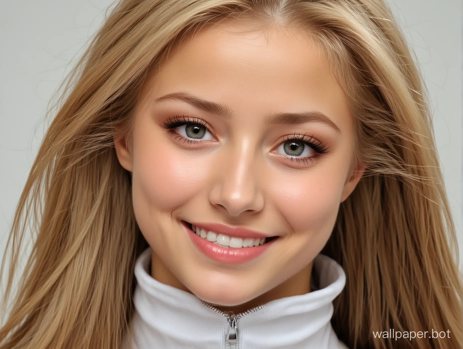 Sweet Yulia Lipnitskaya smiles with long straight silky hair 
