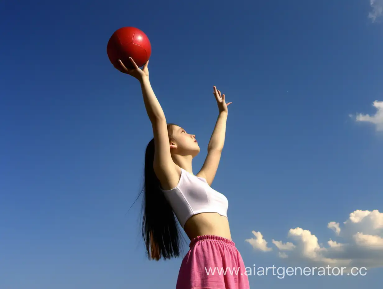 Girl-Holding-Ball-Gazing-at-Sky