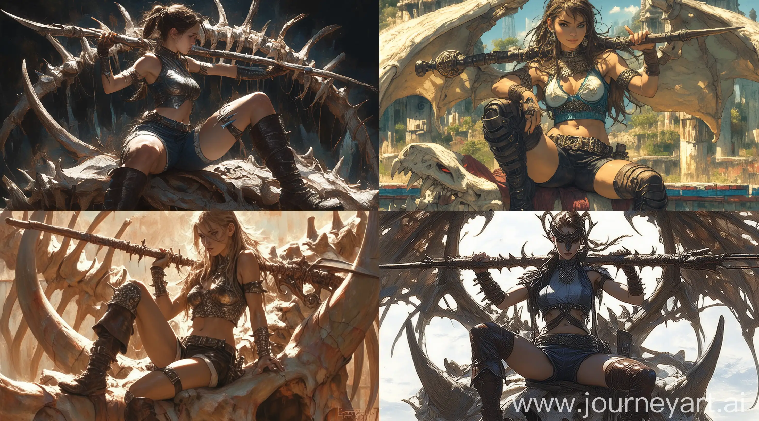 Exquisite-Women-Warrior-QueenPirate-with-Metal-Armor-Inserts-and-Fighting-Staff-on-Bone-Totem