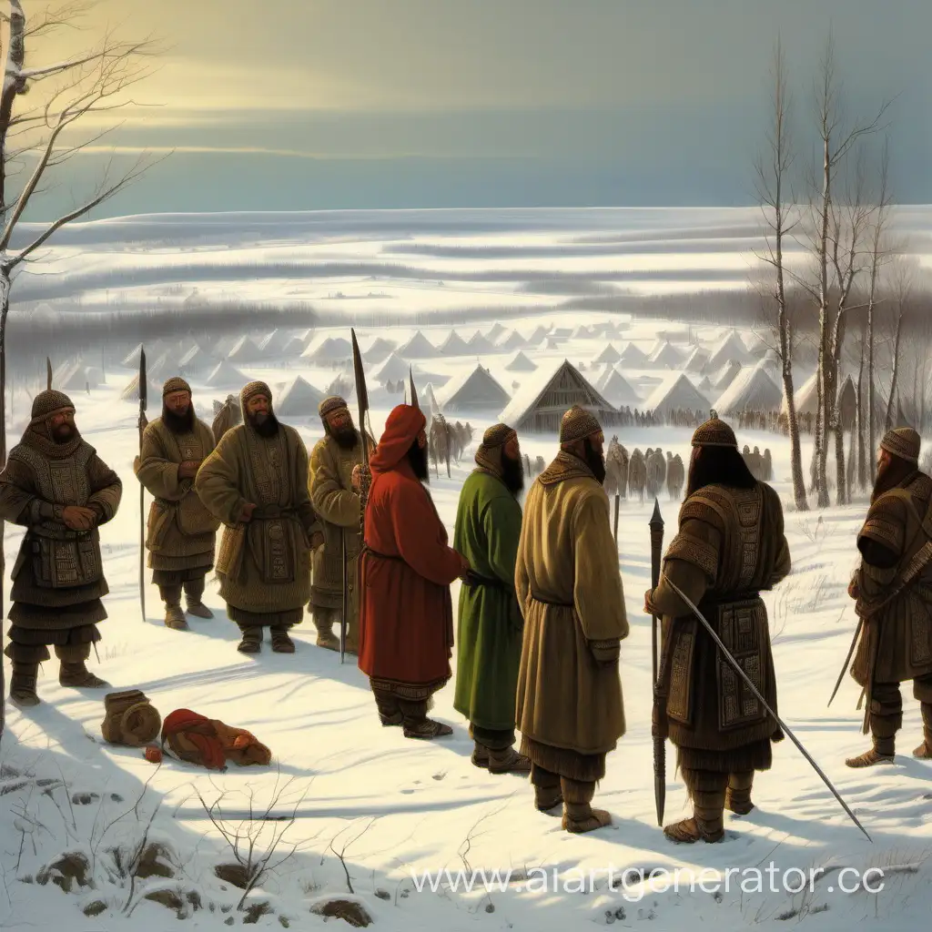 Ancient-Bashkir-Warriors-Meeting-the-Population-Census-Taker-in-Forest-Village