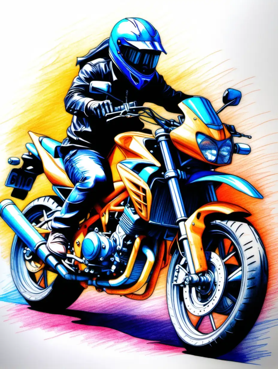 Vibrant Motorbike Drawing Expressive Art in Full Color