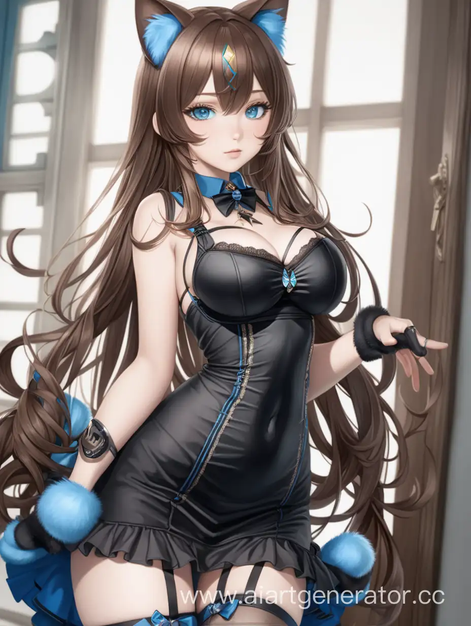 Seductive-Anime-Cat-Girl-in-Short-Black-Dress-and-Stockings