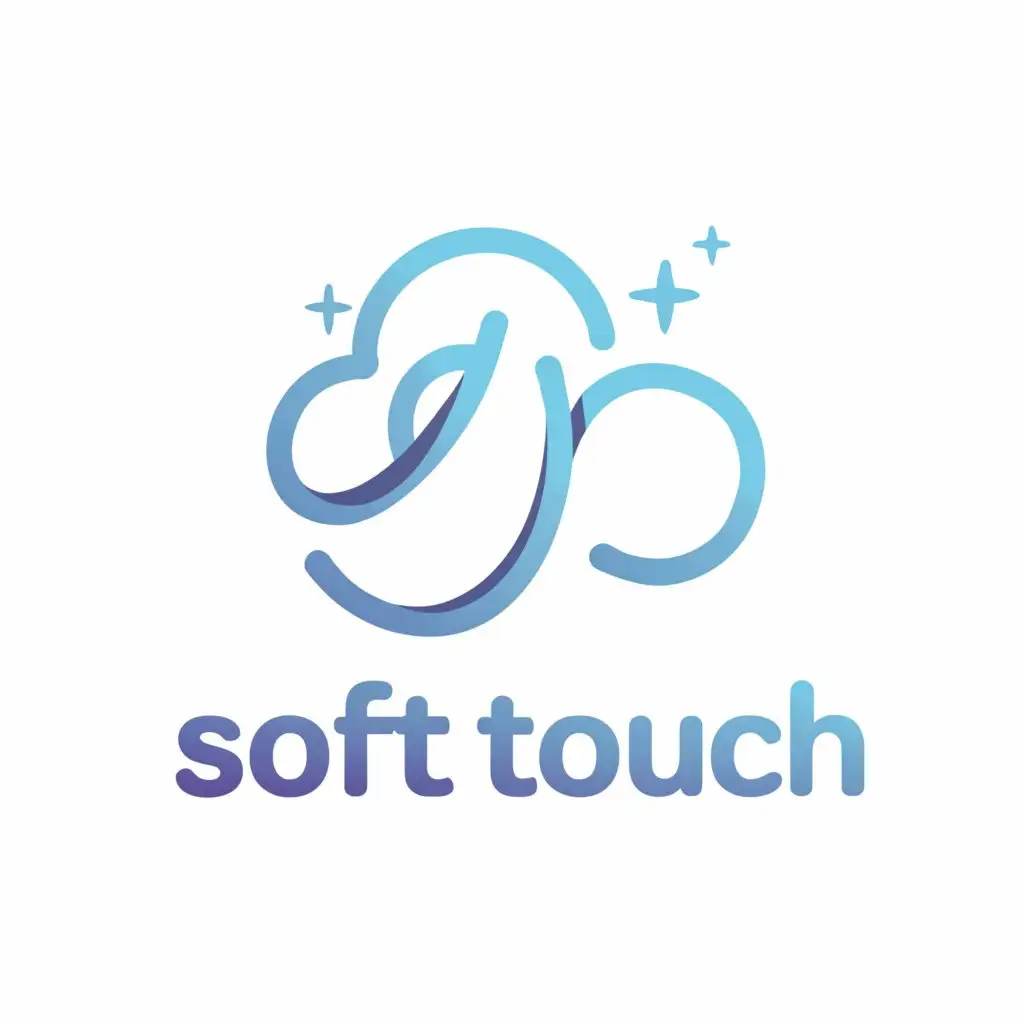 a logo design,with the text "Soft touch", main symbol: *Whimsical Cloud*: This logo features a fluffy cloud with tissue-like wisps floating around it, creating a whimsical and playful vibe. The cloud is depicted in a soft, dreamy blue hue, symbolizing the softness and lightness of the tissue products. The typography is bold and friendly, adding to the lighthearted feel of the design.

,Moderate,clear background