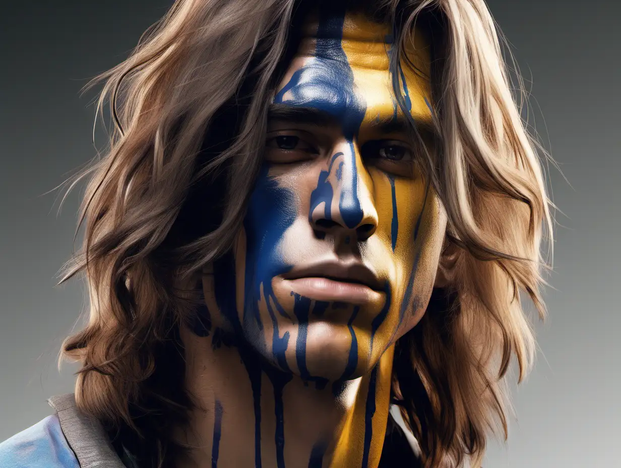 Realistic Portrait of a 20YearOld Male with Long Hair and Face Paint