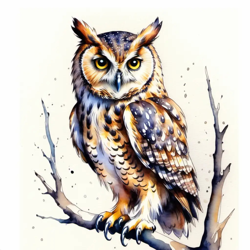 Enchanting Watercolored Owl Artwork