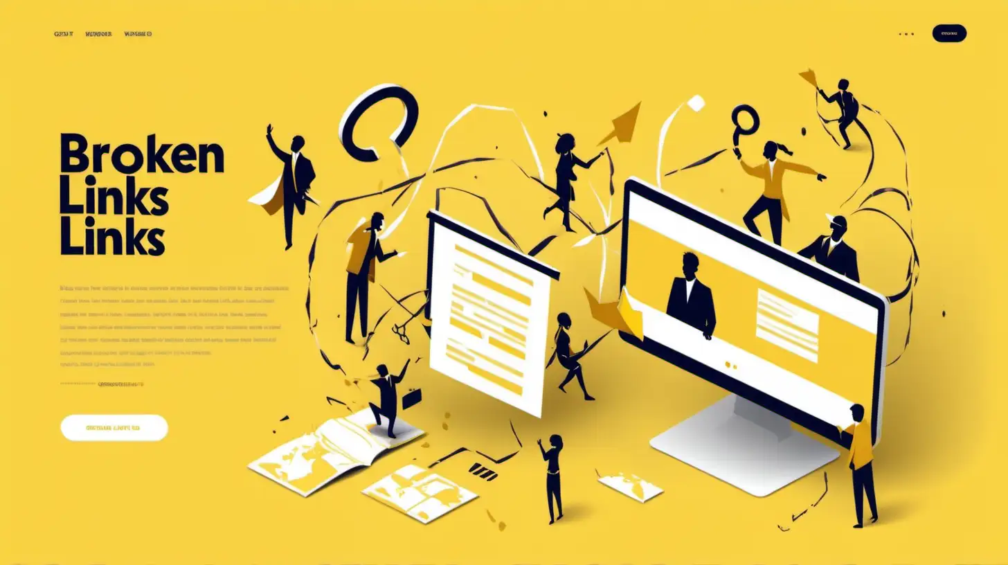 Broken Links in a website (no text should be written in the pics)

do not use any words or writing, I just need idea through illustrations

the background of theme scenario should be mixed yellow color
