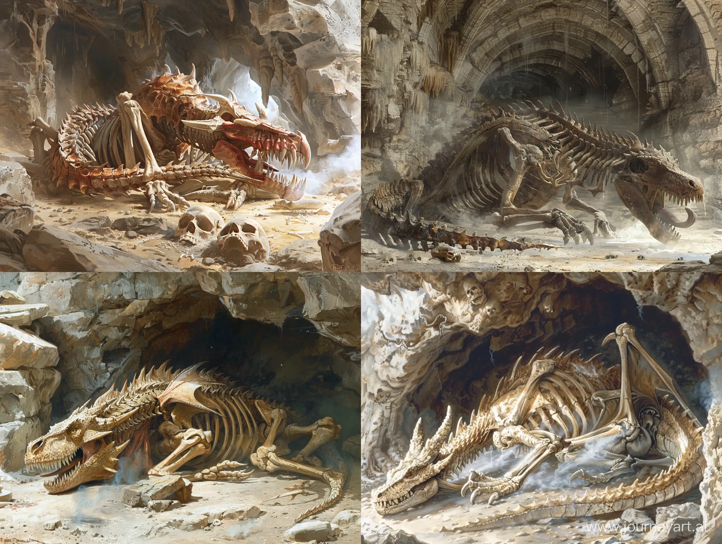 Под сводом каменных пещер на костях лежит огромный дракон, лениво двигает челюстями и выпускает из носа зловонный пар 
