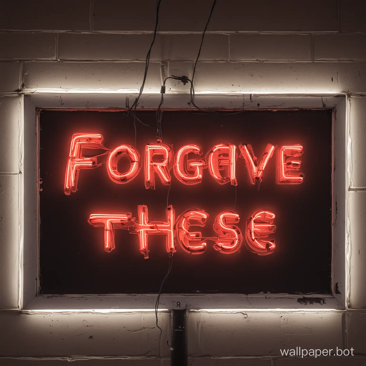 A neon sign stating " Forgive those"