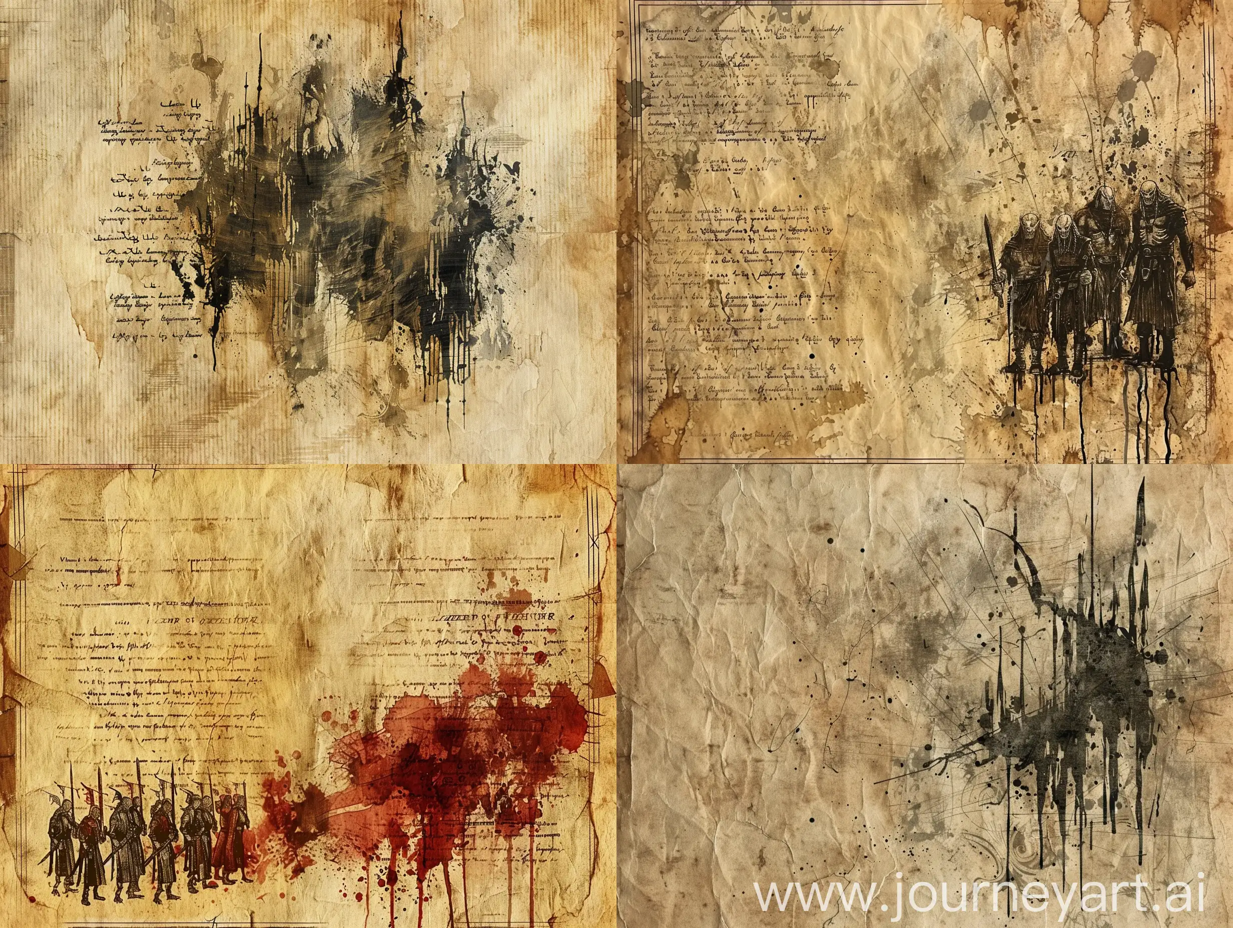 on parchment, on parchment, ink splashes, ink stains, ink smears, faded ink, orcs in lord of the rings moive