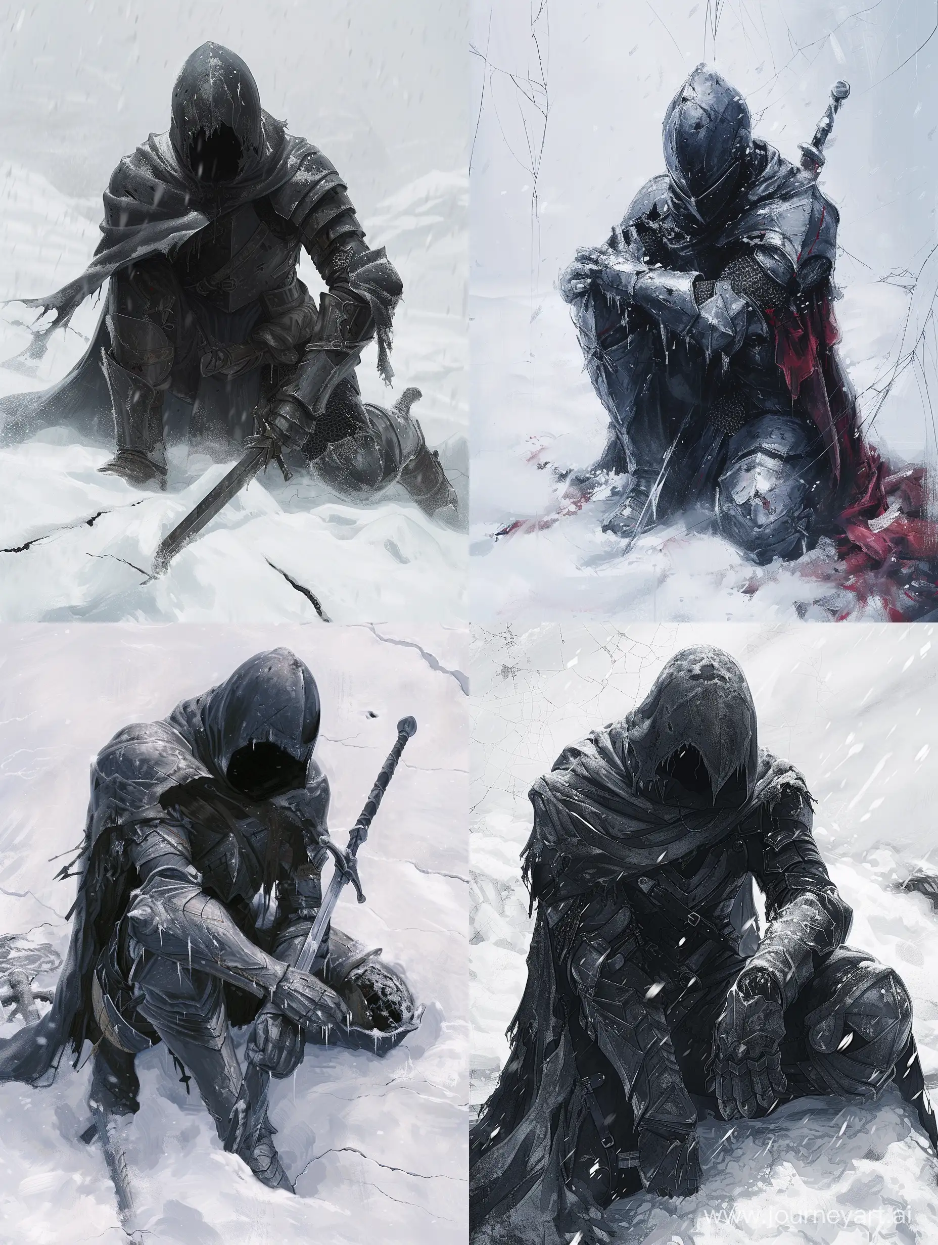 Dark-Souls-Inspired-Music-Album-Cover-Black-Knight-Assassin-in-Snowy-Battle