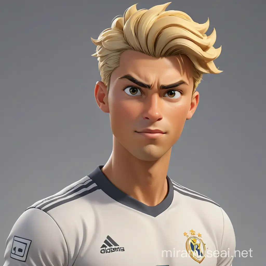 blond Ronaldo in cartoon style, game character sheet reference, maximum detail, best quality, HD, gorgeous light and shadow, detailed design, 3D quality
