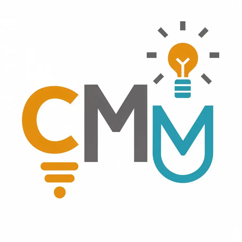 logo, the connected letters C and M and a light bulb, with the text "CM", typography, be used in Technology industry
