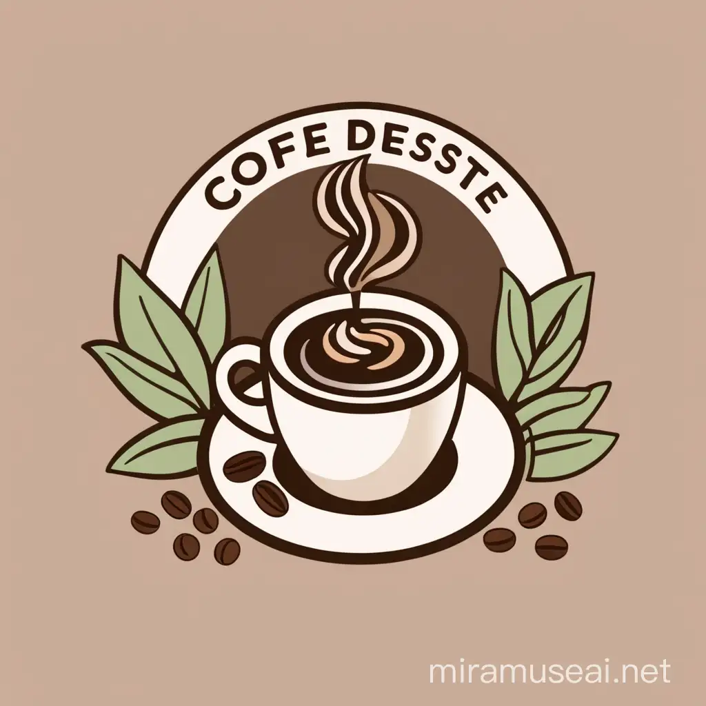 Coffee and Desserts Logo with Plant Artistic Illustration of a Refreshing Caf Experience