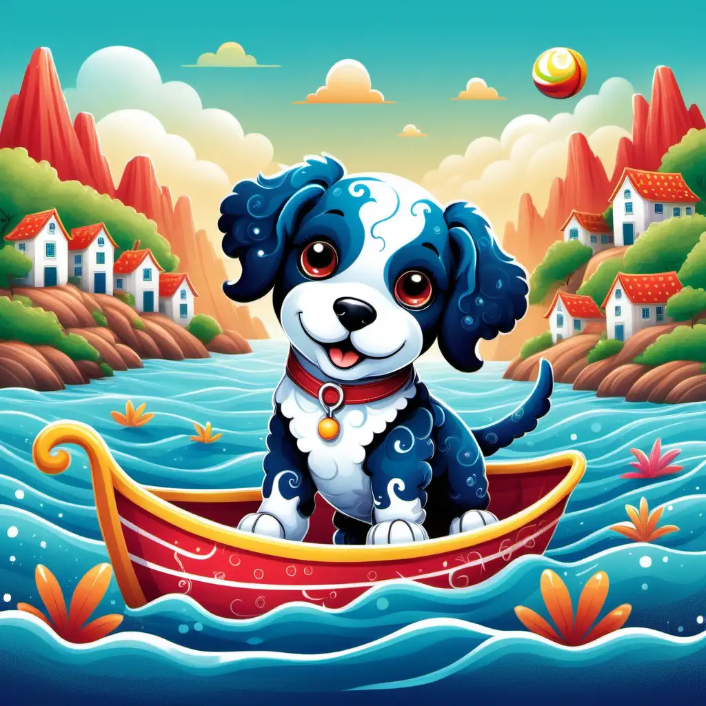 "Create a whimsical and colorful design featuring their favorite ,Portuguese Water puppy, vibrant landscapes, or imaginative characters, sparking joy and creativity
