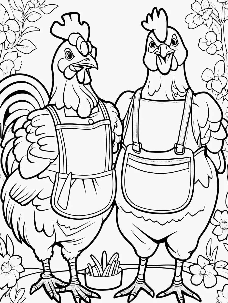 Chickens as Maids Coloring Page for Kids Fun and Whimsical Activity with Bold Lines